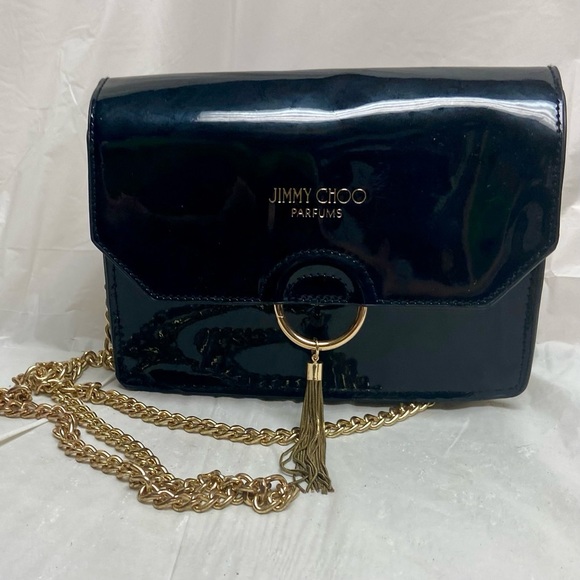 Jimmy Choo Black Faux Patent Leather Cosmetic Pouch Crossbody 7.5in x 5in x 2.5 - Picture 2 of 11